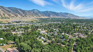 Aerial overview of property's location featuring mountains