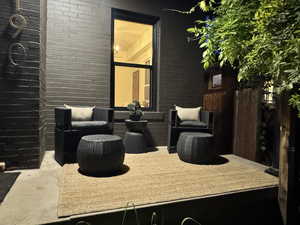 Community lobby with brick wall