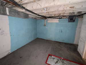 Unfinished below grade area with electric panel