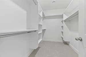 Spacious closet with carpet flooring