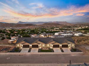 Aerial view at dusk of a mountain view