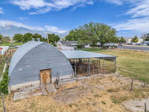 View of outdoor structure with a mountain view and an exterior structure