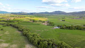 Overview of rural landscape featuring mountains
