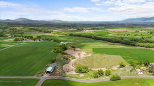 Overview of rural landscape with mountains