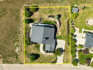 Aerial view of property's location with property parcel outlined
