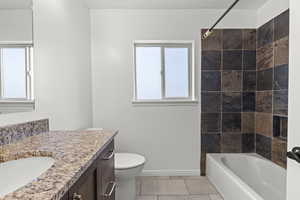 Full bathroom featuring vanity and  shower combination