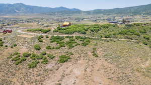 Drone / aerial view of a mountainous background