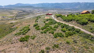 Aerial view of a mountain backdrop