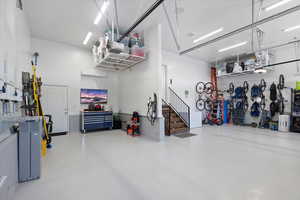 Garage featuring an AC wall unit