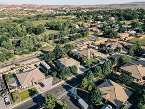 Aerial overview of property's location featuring nearby suburban area