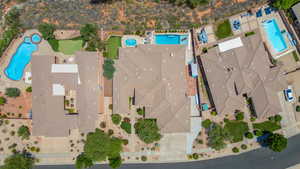 Aerial view of a pool