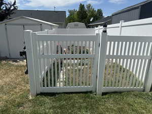 Garden with a storage shed