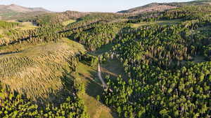Aerial view of property's location with mountains