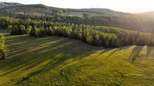 Aerial overview of property's location with mountains