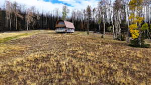 View of yard with a barn and an outbuilding
