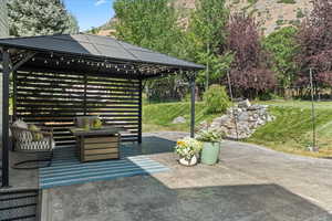 View of patio with a gazebo