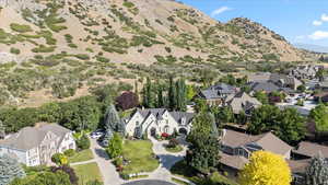 Aerial perspective of suburban area featuring mountains