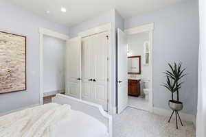 Bedroom with a closet and connected bathroom