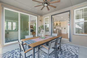 Covered patio for outdoor dining w/fan