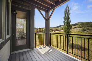 Wooden deck with a mountain view