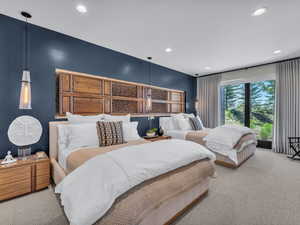 Bedroom with carpet and recessed lighting