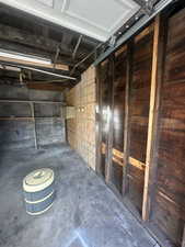 Garage with concrete block wall