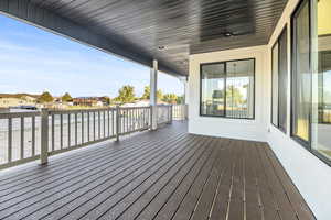 Wooden deck featuring a residential view