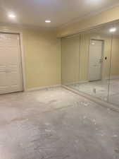 Wall of mirrors.  That door goes to the staircase up to the garage,