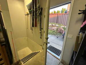 Entrance to basement from 1-car garage