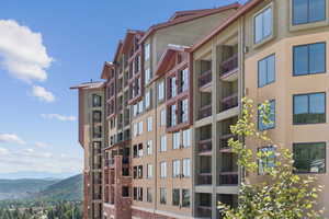 View of building exterior with a mountain view