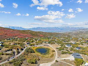Drone / aerial view of a mountain backdrop