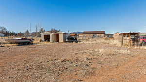 View of yard featuring a storage shed