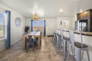 Dining room with healthy amount of natural light and recessed lighting