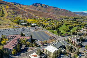 Bird's eye view of a mountainous background