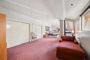 Living area with carpet flooring