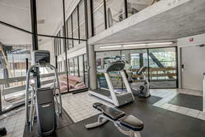 Workout area with floor to ceiling windows