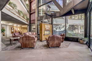 Building lobby featuring a high ceiling