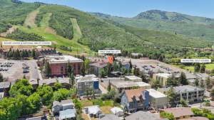 Bird's eye view of a mountainous background