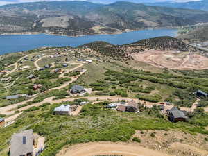 Aerial view of a water and mountain view