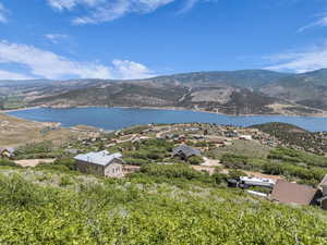 Aerial view of a water and mountain view