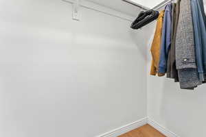 Walk in closet featuring light wood-style flooring