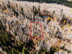 Aerial view of property's location featuring property parcel outlined