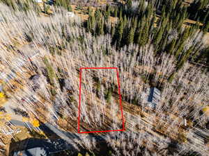 Aerial view of property's location with property parcel outlined