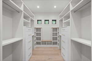 Spacious closet with light wood finished floors