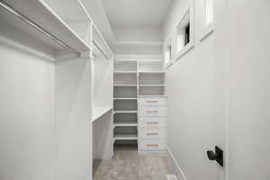 Spacious closet with carpet floors