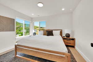 Bedroom featuring light wood-style floors and recessed lighting