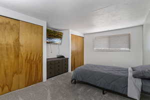 Bedroom featuring carpet and two closets