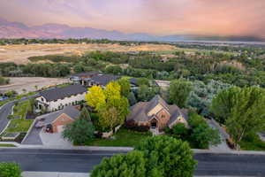 Aerial view at dusk of a mountain view