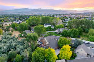 Aerial perspective of suburban area featuring mountains