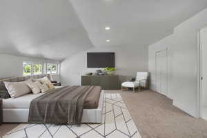Main Bedroom with new berber carpet, walk-in closet, full bathroom and recessed lighting with update ensuite full bath.